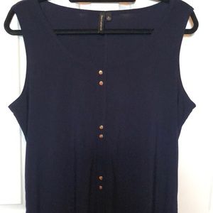Navy Sleeveless Blouse W Gold Buttons XL